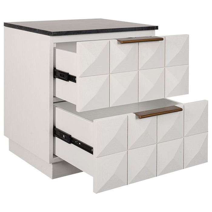 Benedict White Oak Bedside Table - Black Marble