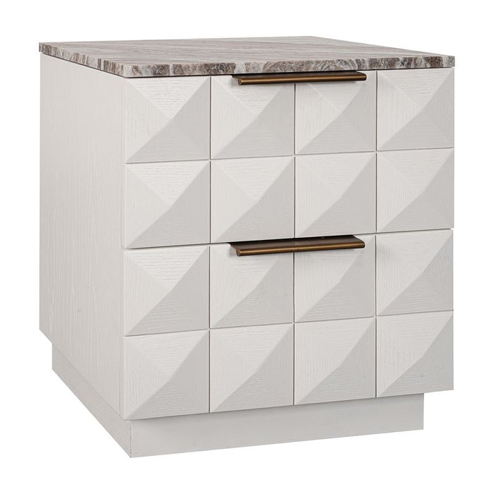Benedict White Oak Bedside Table - River Brown Marble