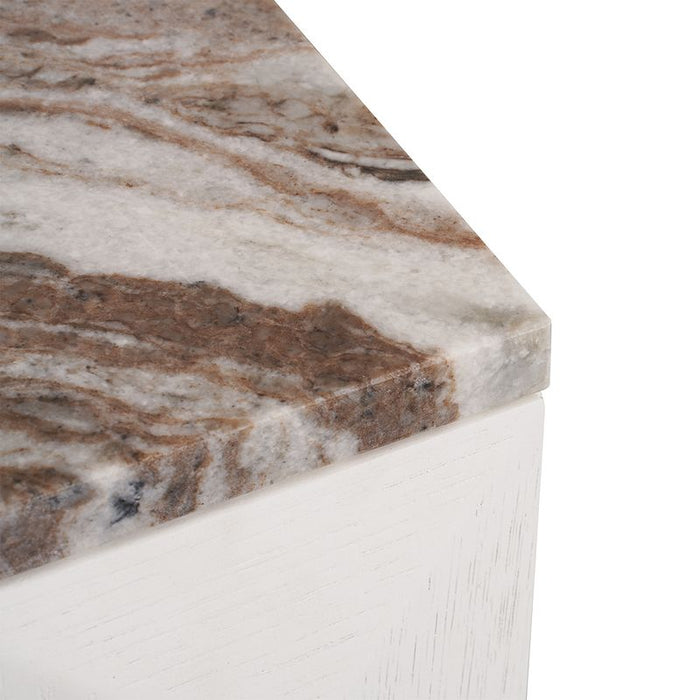 Benedict White Oak Bedside Table - River Brown Marble