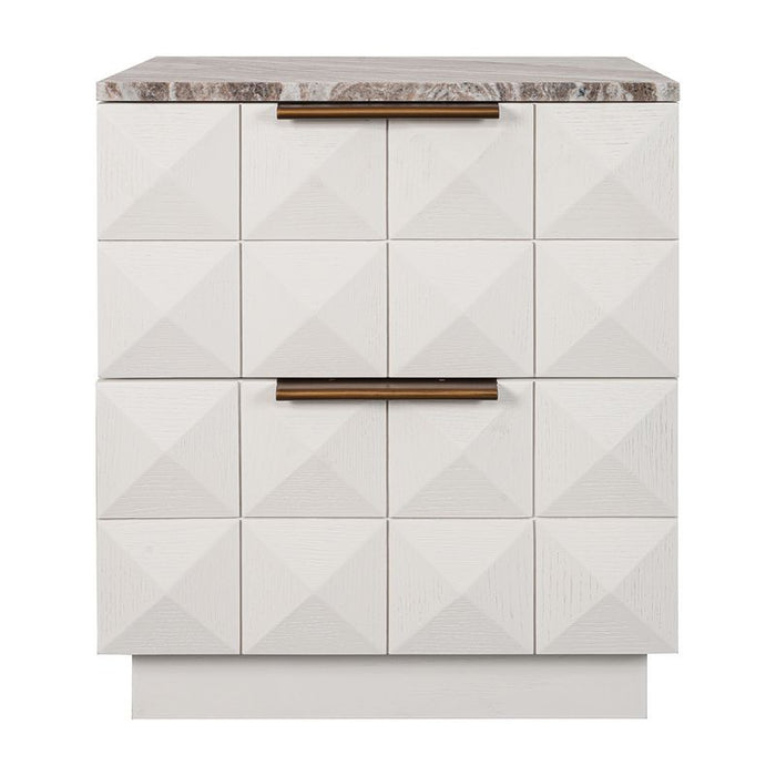 Benedict White Oak Bedside Table - River Brown Marble