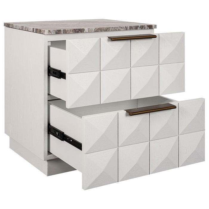Benedict White Oak Bedside Table - River Brown Marble