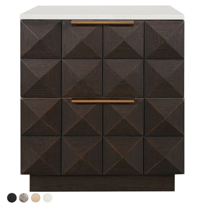 Benedict Smoked Oak Bedside Table - White Marble