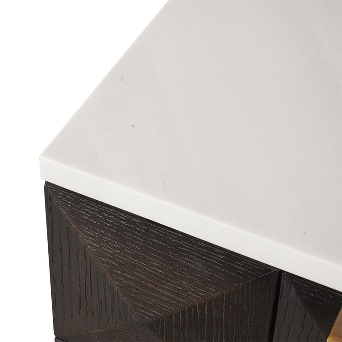 Benedict Smoked Oak Bedside Table - White Marble