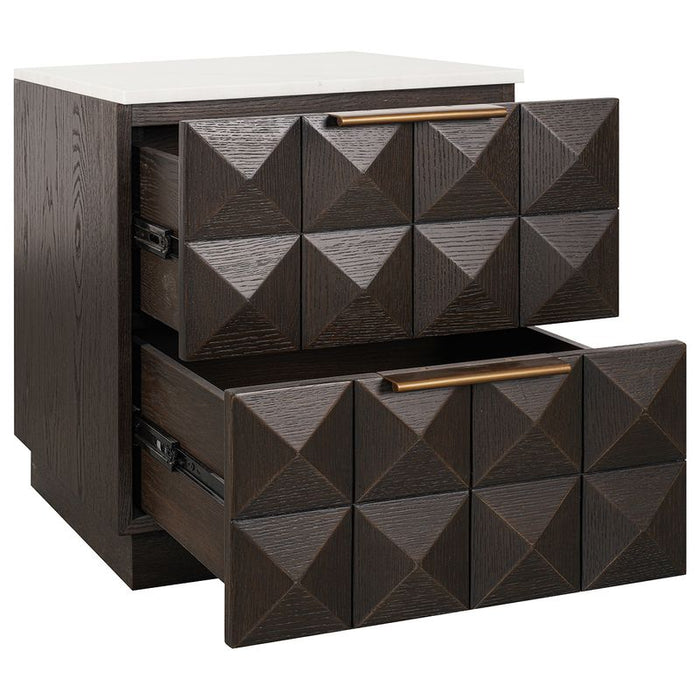 Benedict Smoked Oak Bedside Table - White Marble