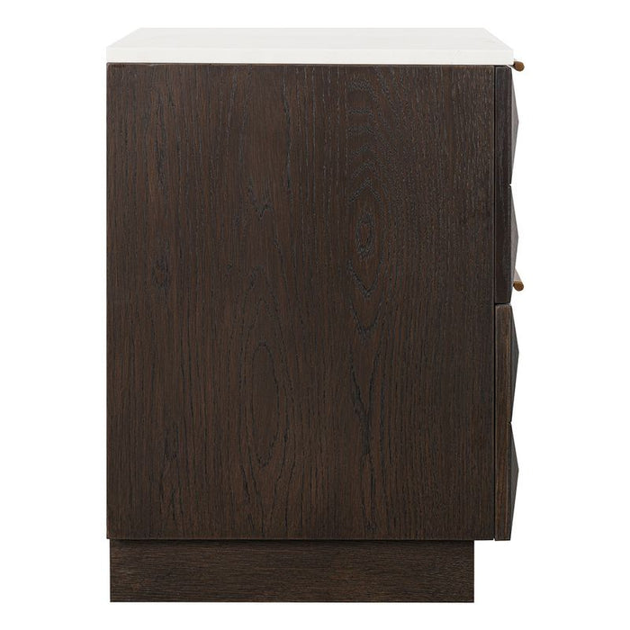 Benedict Smoked Oak Bedside Table - White Marble