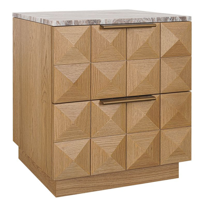 Benedict Natural Oak Bedside Table - River Brown Marble, 2cm H