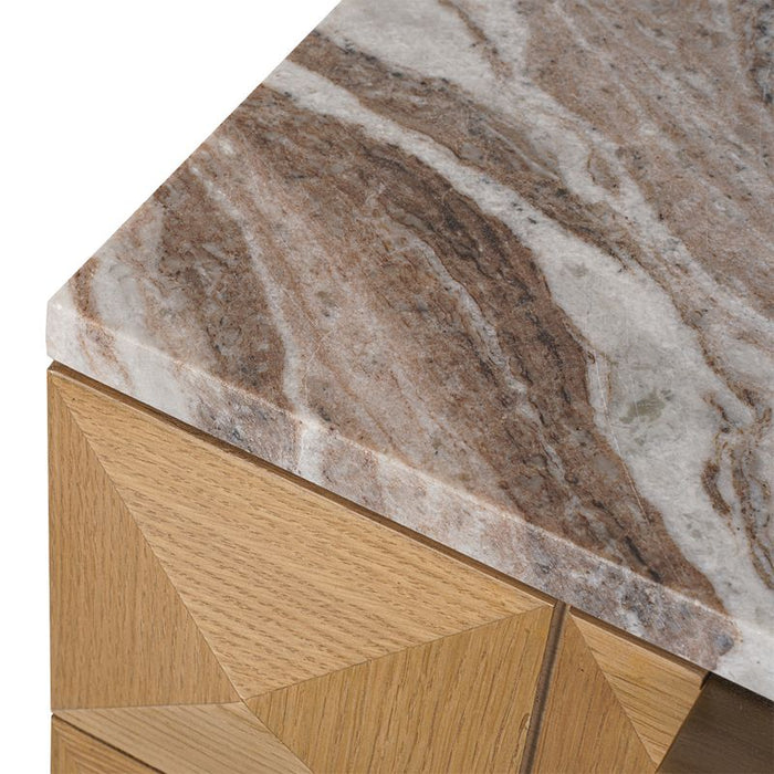 Benedict Natural Oak Bedside Table - River Brown Marble, 2cm H
