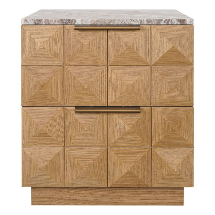 Benedict Natural Oak Bedside Table - River Brown Marble, 2cm H