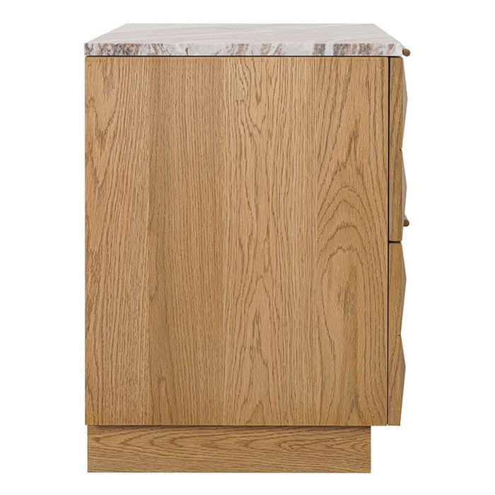 Benedict Natural Oak Bedside Table - River Brown Marble, 2cm H