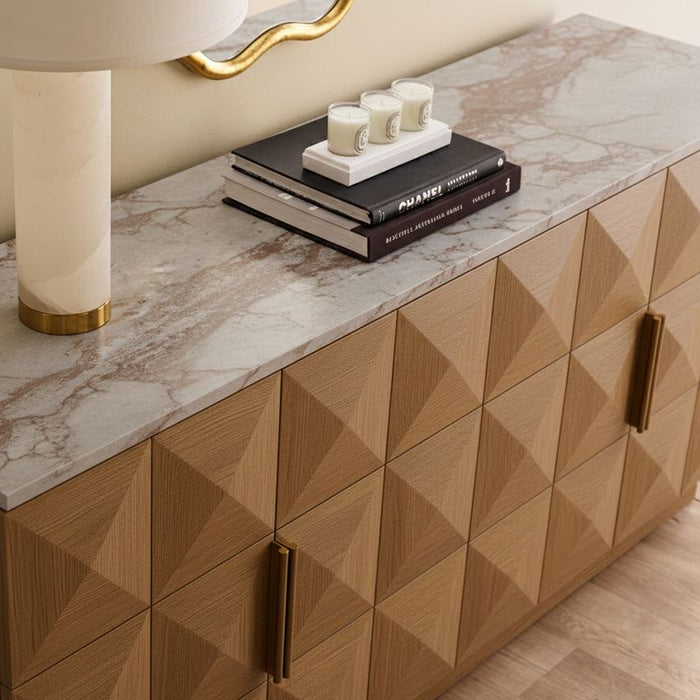 Benedict Natural Oak Buffet - White Marble, 170cm