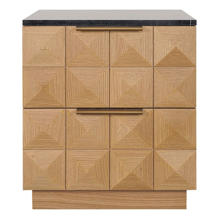 Benedict Natural Oak Bedside Table - Black Marble