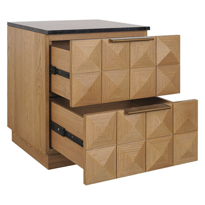 Benedict Natural Oak Bedside Table - Black Marble