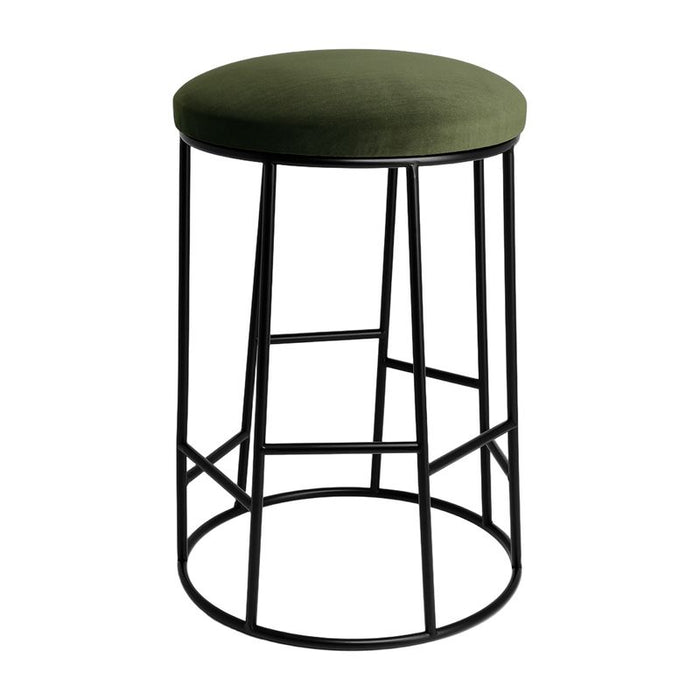 Aiden Black Steel Kitchen Stool - Moss Velvet, 65cm H