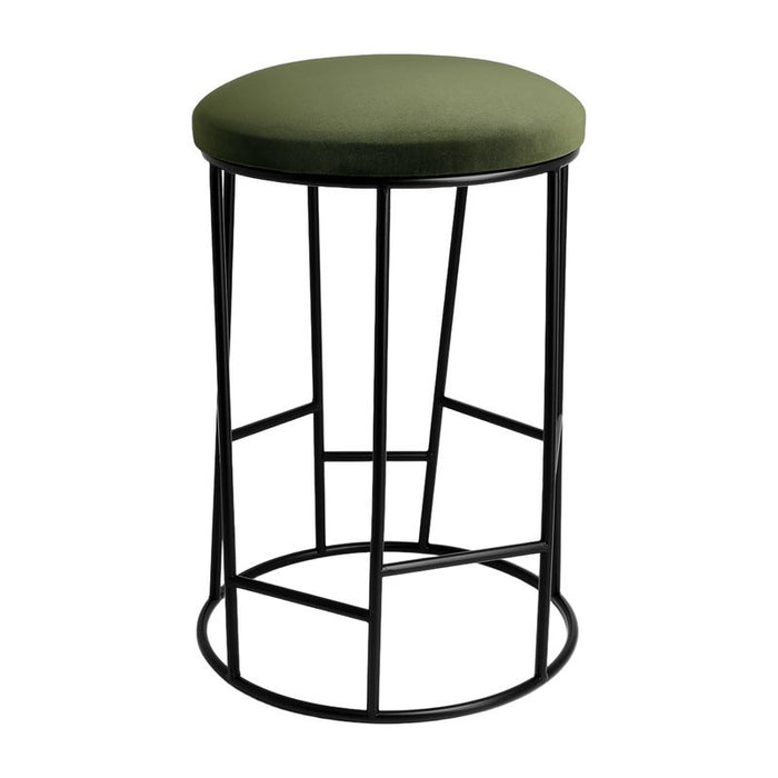 Aiden Black Steel Kitchen Stool - Moss Velvet, 65cm H