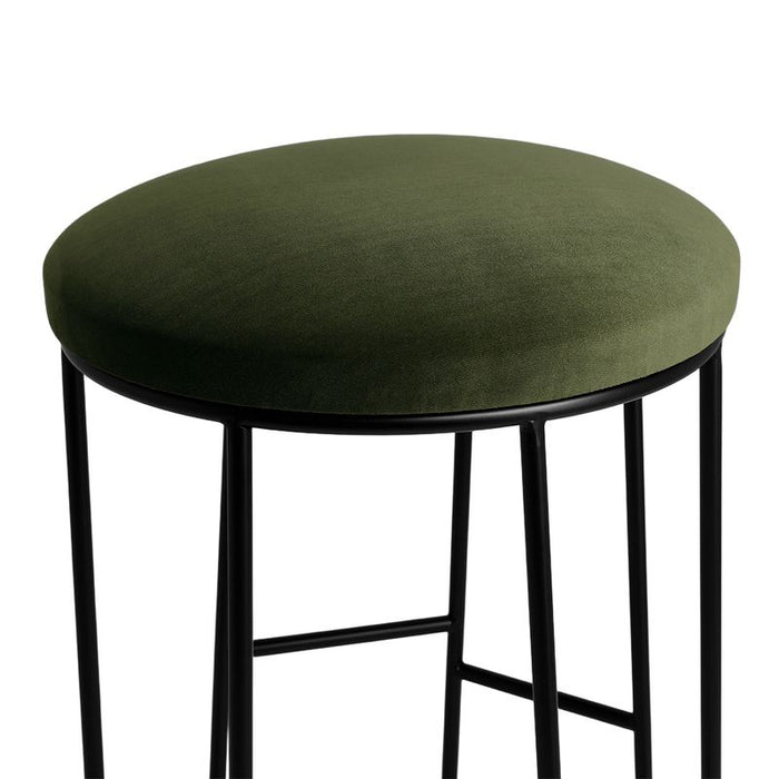 Aiden Black Steel Kitchen Stool - Moss Velvet, 65cm H