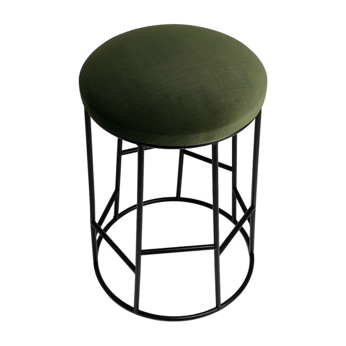Aiden Black Steel Kitchen Stool - Moss Velvet, 65cm H