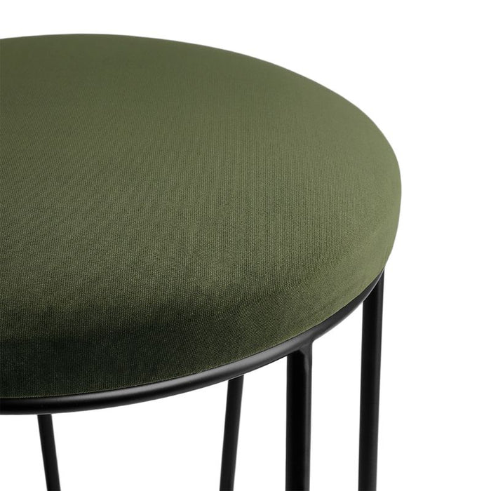 Aiden Black Steel Kitchen Stool - Moss Velvet, 65cm H