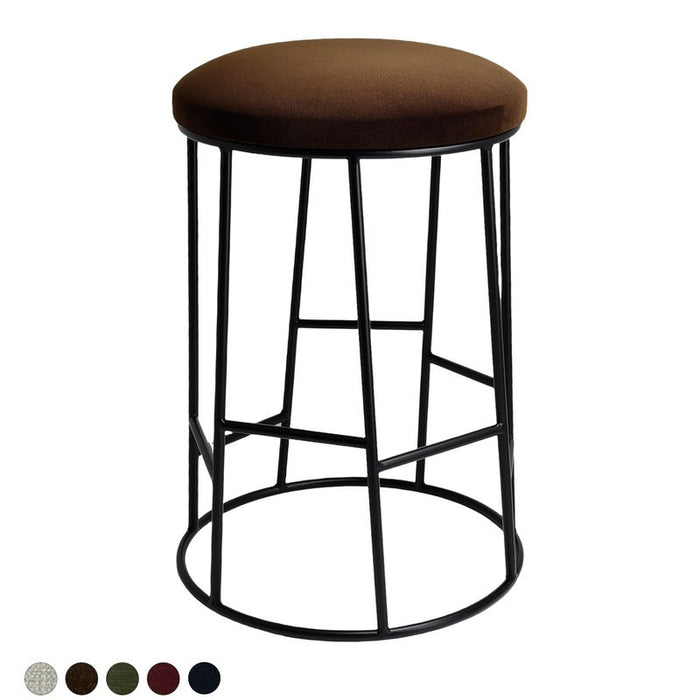 Aiden Black Steel Kitchen Stool - Dark Chocolate Velvet, 65cm H