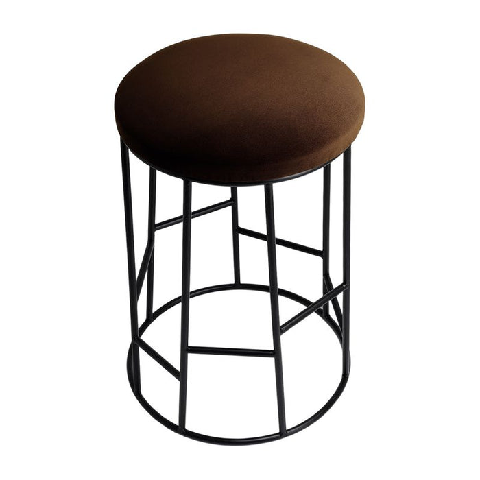 Aiden Black Steel Kitchen Stool - Dark Chocolate Velvet, 65cm H