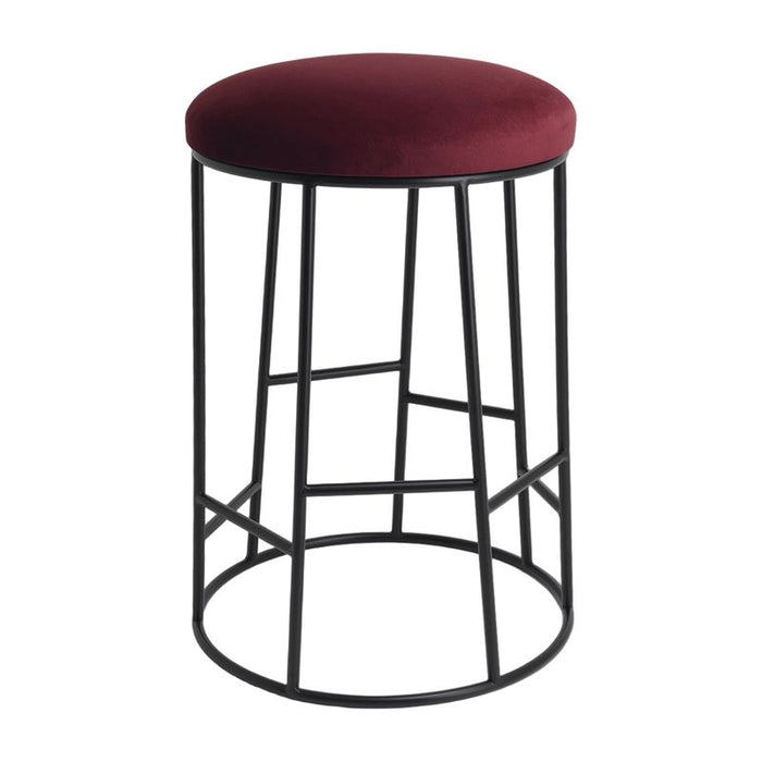 Aiden Black Steel Kitchen Stool - Mulberry Velvet, 65cm H