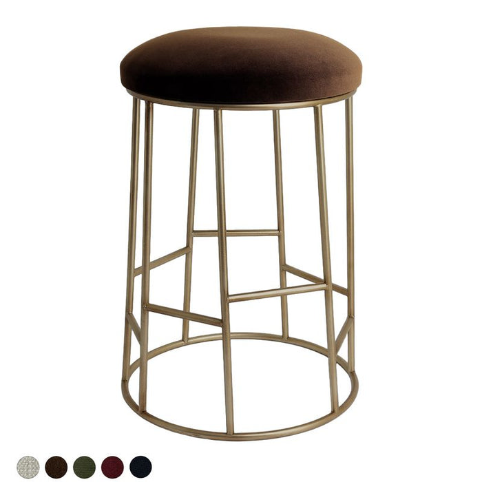 Aiden Gold Steel Kitchen Stool - Dark Chocolate Velvet, 65cm H