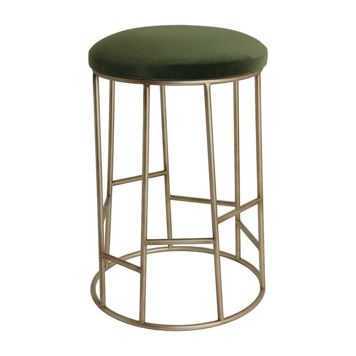 Aiden Gold Steel Kitchen Stool - Moss Velvet, 65cm H