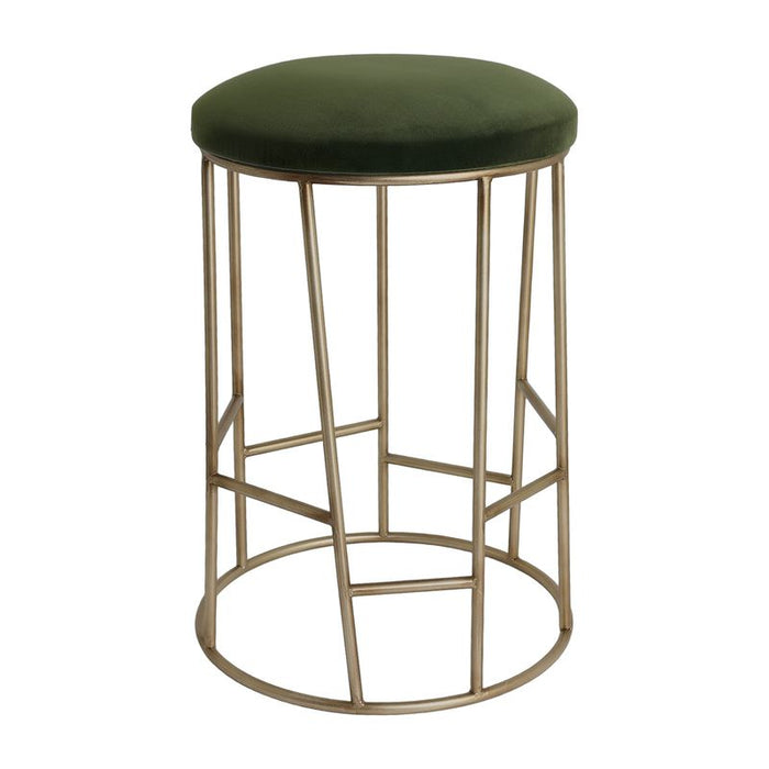 Aiden Gold Steel Kitchen Stool - Moss Velvet, 65cm H