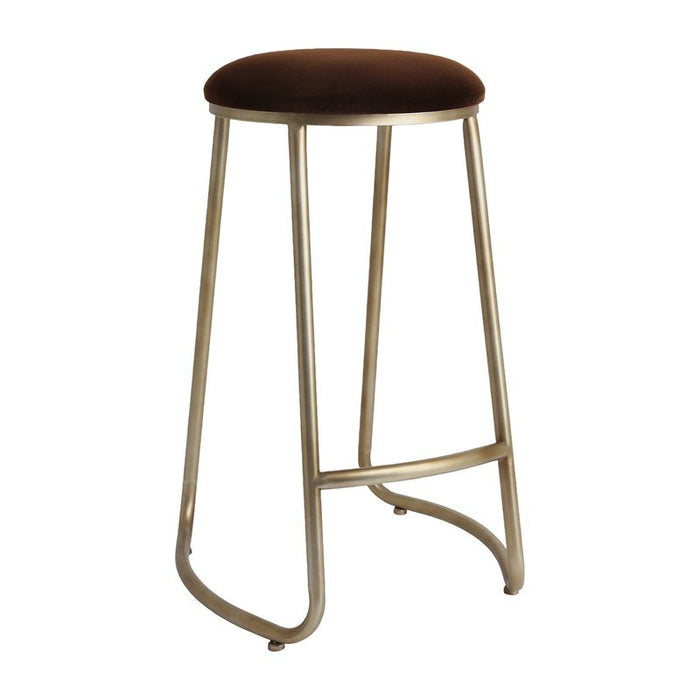 Annie Bar Stool - Dark Chocolate Velvet, Gold, 75cm H