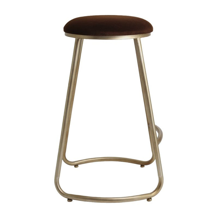 Annie Bar Stool - Dark Chocolate Velvet, Gold, 75cm H