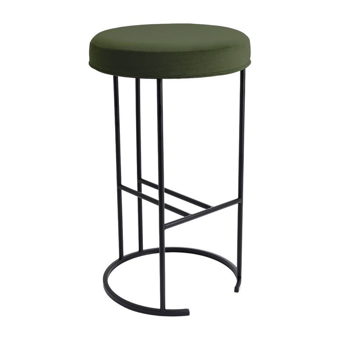 Blackley Black Iron Kitchen Stool - Moss Velvet, 66cm H