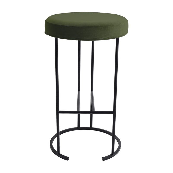 Blackley Black Iron Kitchen Stool - Moss Velvet, 66cm H