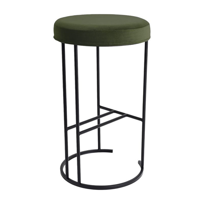 Blackley Black Iron Kitchen Stool - Moss Velvet, 66cm H