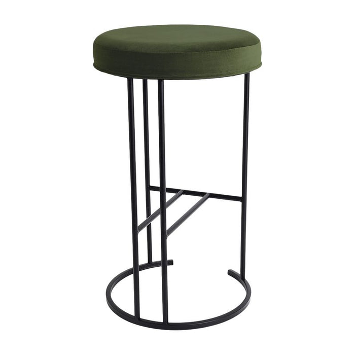 Blackley Black Iron Kitchen Stool - Moss Velvet, 66cm H