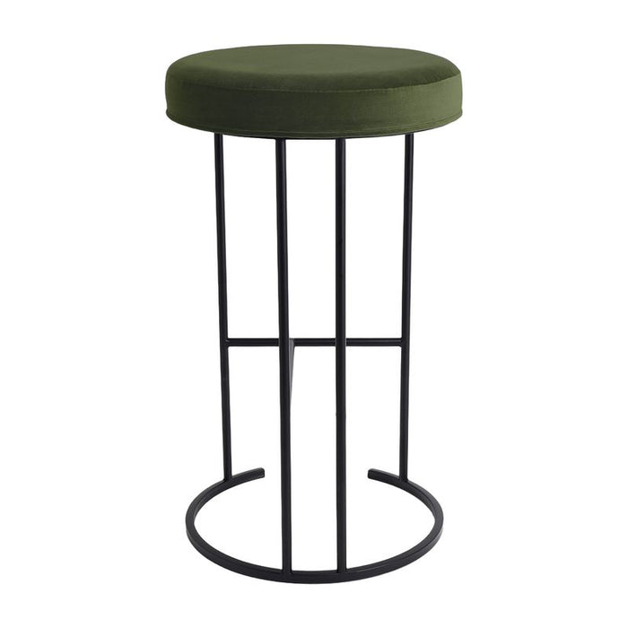 Blackley Black Iron Kitchen Stool - Moss Velvet, 66cm H