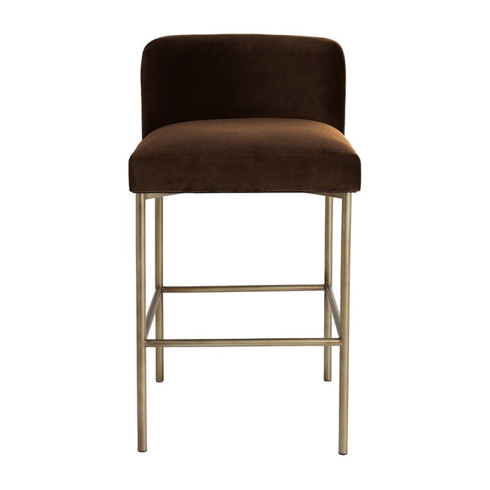 Leon Kitchen Stool - Dark Chocolate Velvet, Gold, 84.5cm H