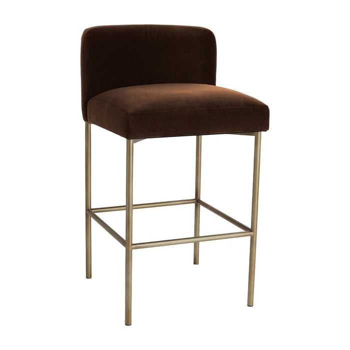 Leon Kitchen Stool - Dark Chocolate Velvet, Gold, 84.5cm H