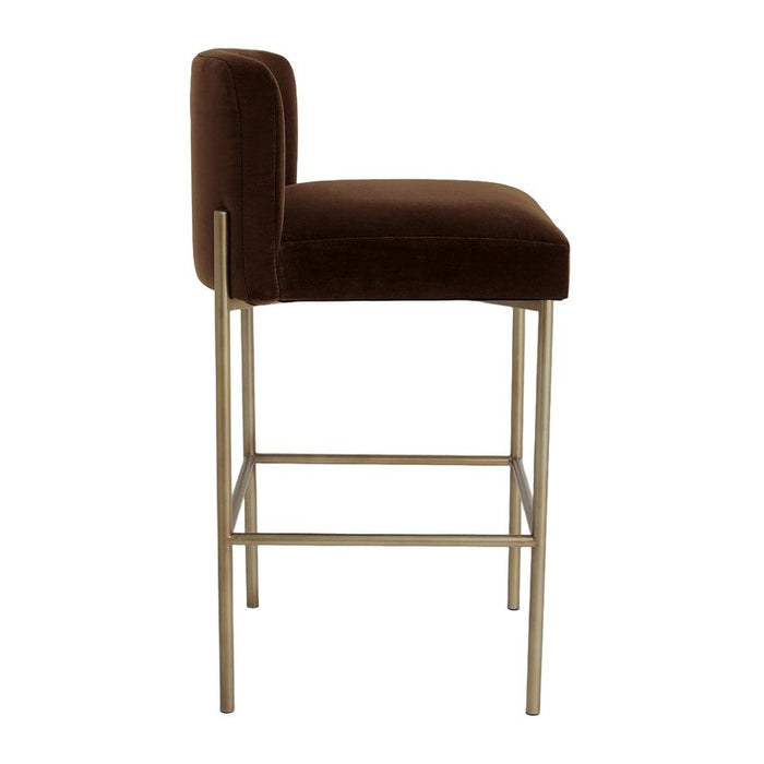 Leon Kitchen Stool - Dark Chocolate Velvet, Gold, 84.5cm H