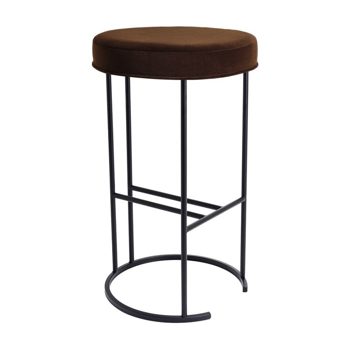 Blackley Black Iron Kitchen Stool - Dark Chocolate Velvet, 66cm H