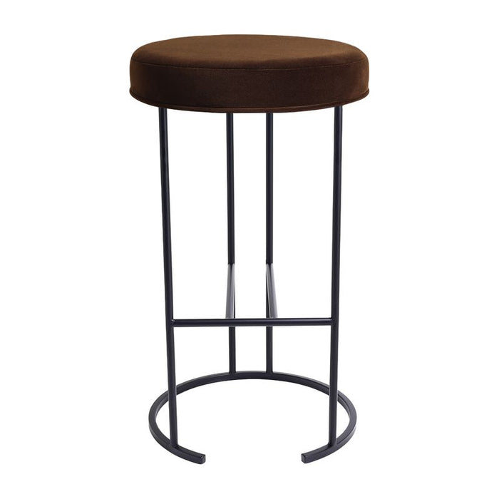 Blackley Black Iron Kitchen Stool - Dark Chocolate Velvet, 66cm H