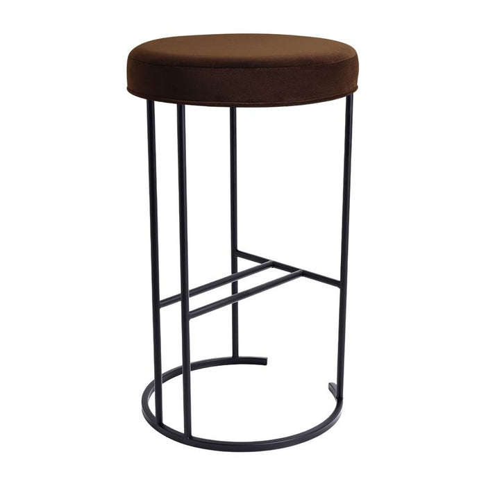 Blackley Black Iron Kitchen Stool - Dark Chocolate Velvet, 66cm H