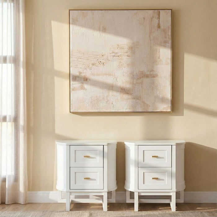 Theodore Small White Bedside Table Set of 2 - Wood Metal, 60cm H