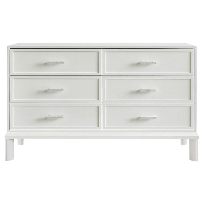 Jill 6 Drawer Chest - White, Marble Wood