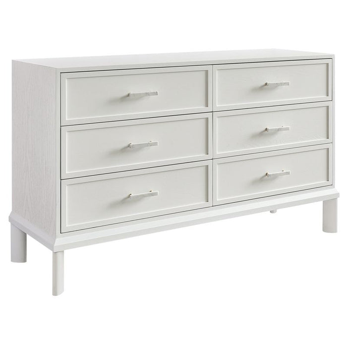 Jill 6 Drawer Chest - White, Marble Wood