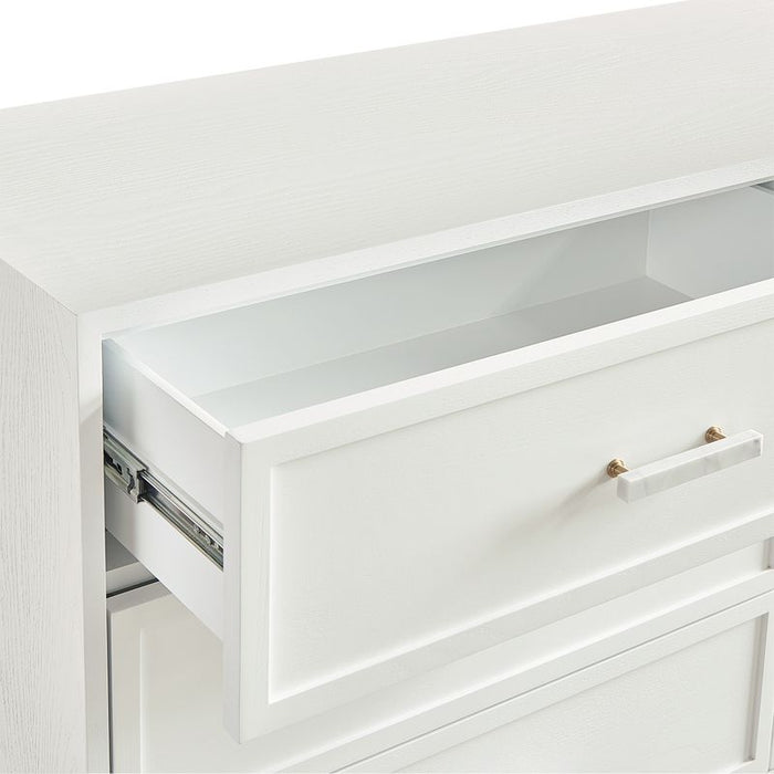 Jill 6 Drawer Chest - White, Marble Wood