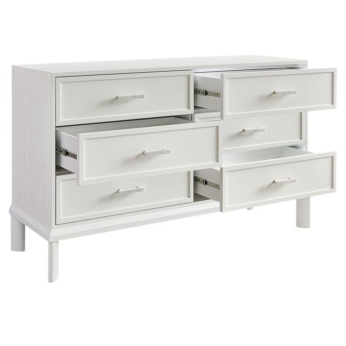 Jill 6 Drawer Chest - White, Marble Wood