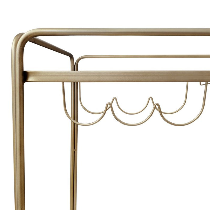 Wentworth Rectangle Bar Cart - Antique Gold, Stone Glass, 75cm