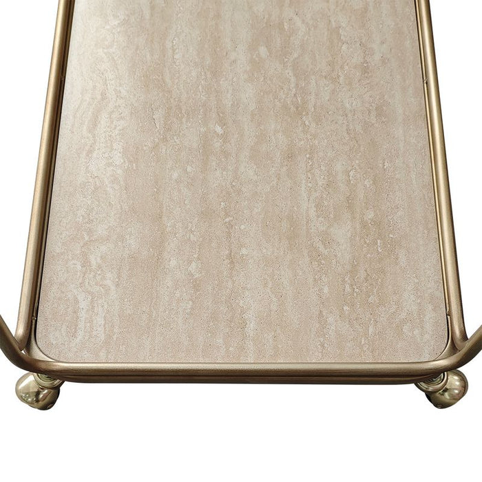 Wentworth Rectangle Bar Cart - Antique Gold, Stone Glass, 75cm