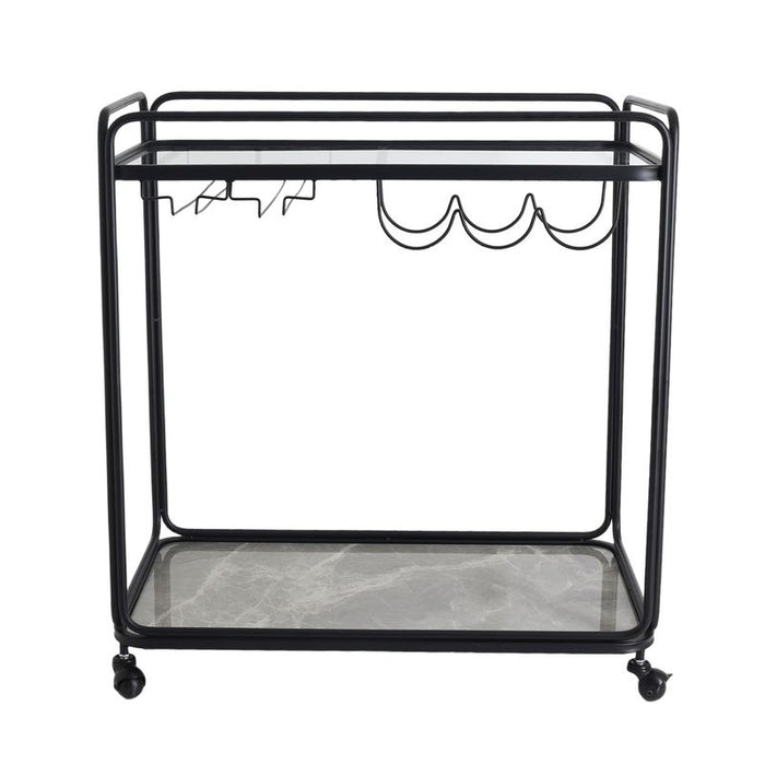 Wentworth Rectangle Bar Cart - Black, Marble Stone, 75cm