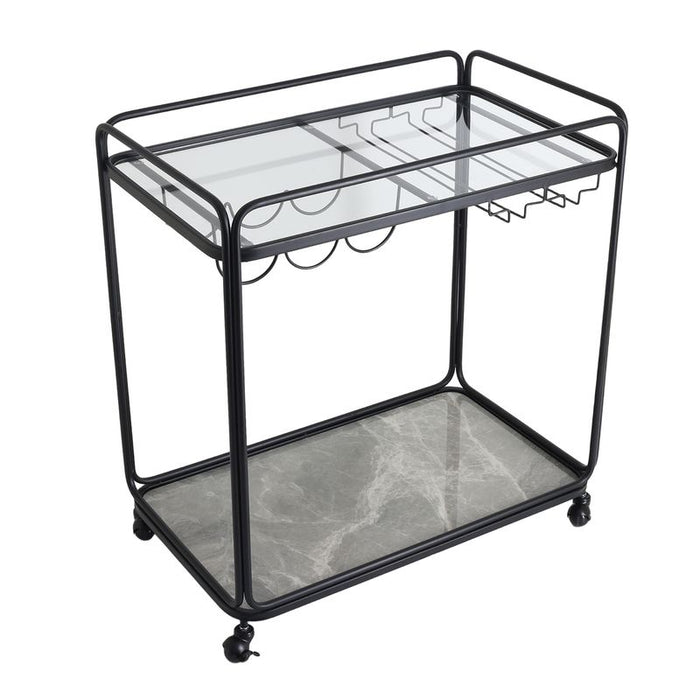 Wentworth Rectangle Bar Cart - Black, Marble Stone, 75cm