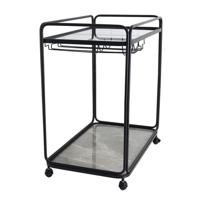 Wentworth Rectangle Bar Cart - Black, Marble Stone, 75cm